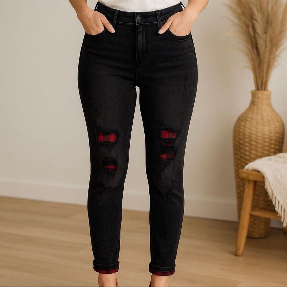 Judy Blue Jeans Skinny Fit JB82191BK Buffalo Patch‎ Black Distressed Size 30 NWT